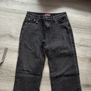 Edikted Black Studded Flare Jeans